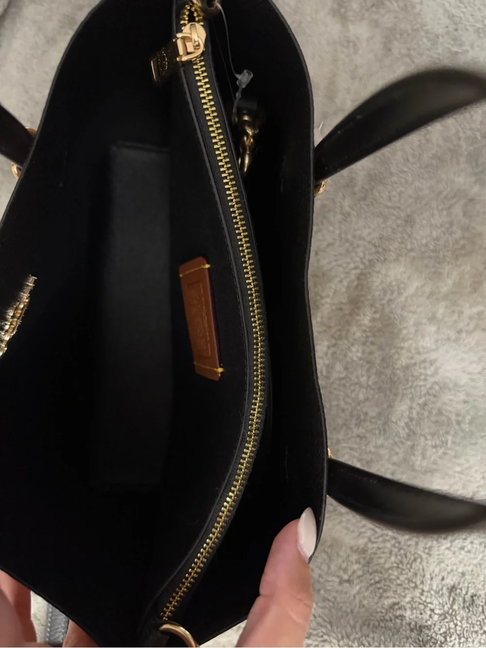 Coach Brown Signature Tote with Black Leather Trim and Gold Hardware